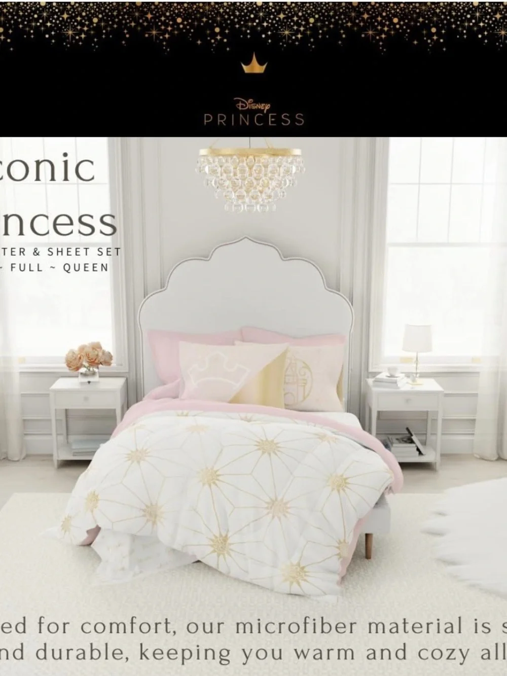 Disney White, Pink and Gold Geometric Comforter Set